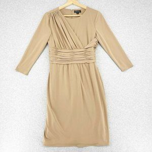 Tahari Arthur S. Levine Womens Beige Tan Bodycon Dress Stretch Sz 6 Long Sleeve